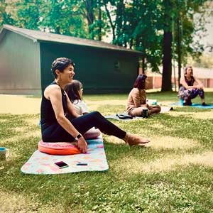 yoga group conversing